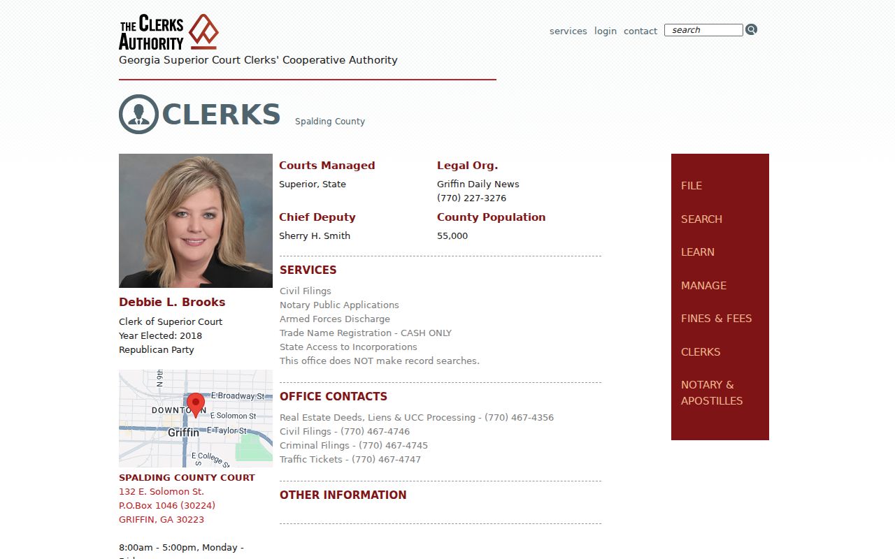GSCCCA directory entry for the Spalding County clerk