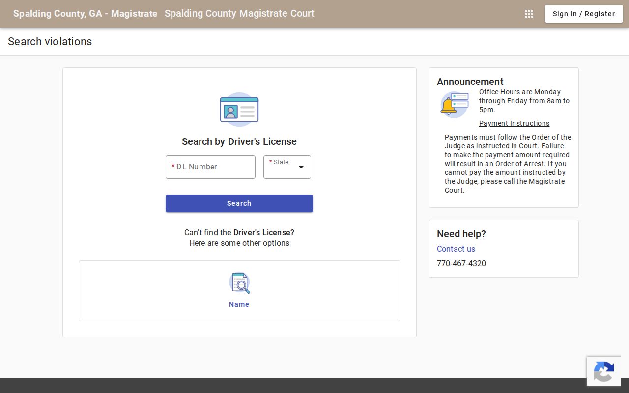 Spalding Magistrate Court enabled citation search form