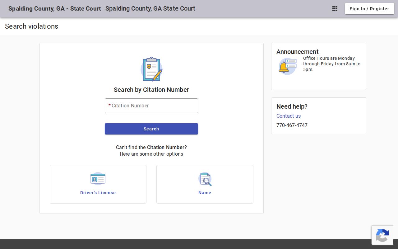 Enabled search methods on the Spalding State Court citation page