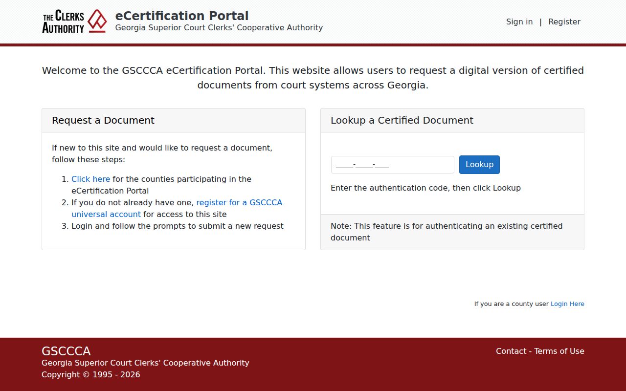 GSCCCA electronic certification service home page