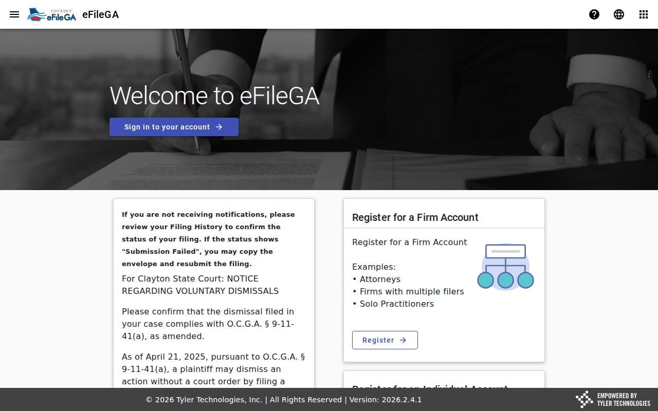 Odyssey eFileGA application for Spalding County Superior and State civil matters