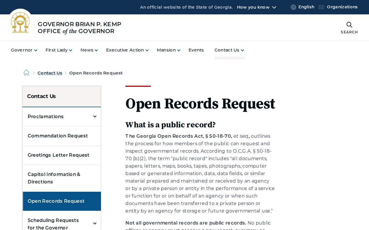 Georgia guidance for directing an open records request to the proper custodian