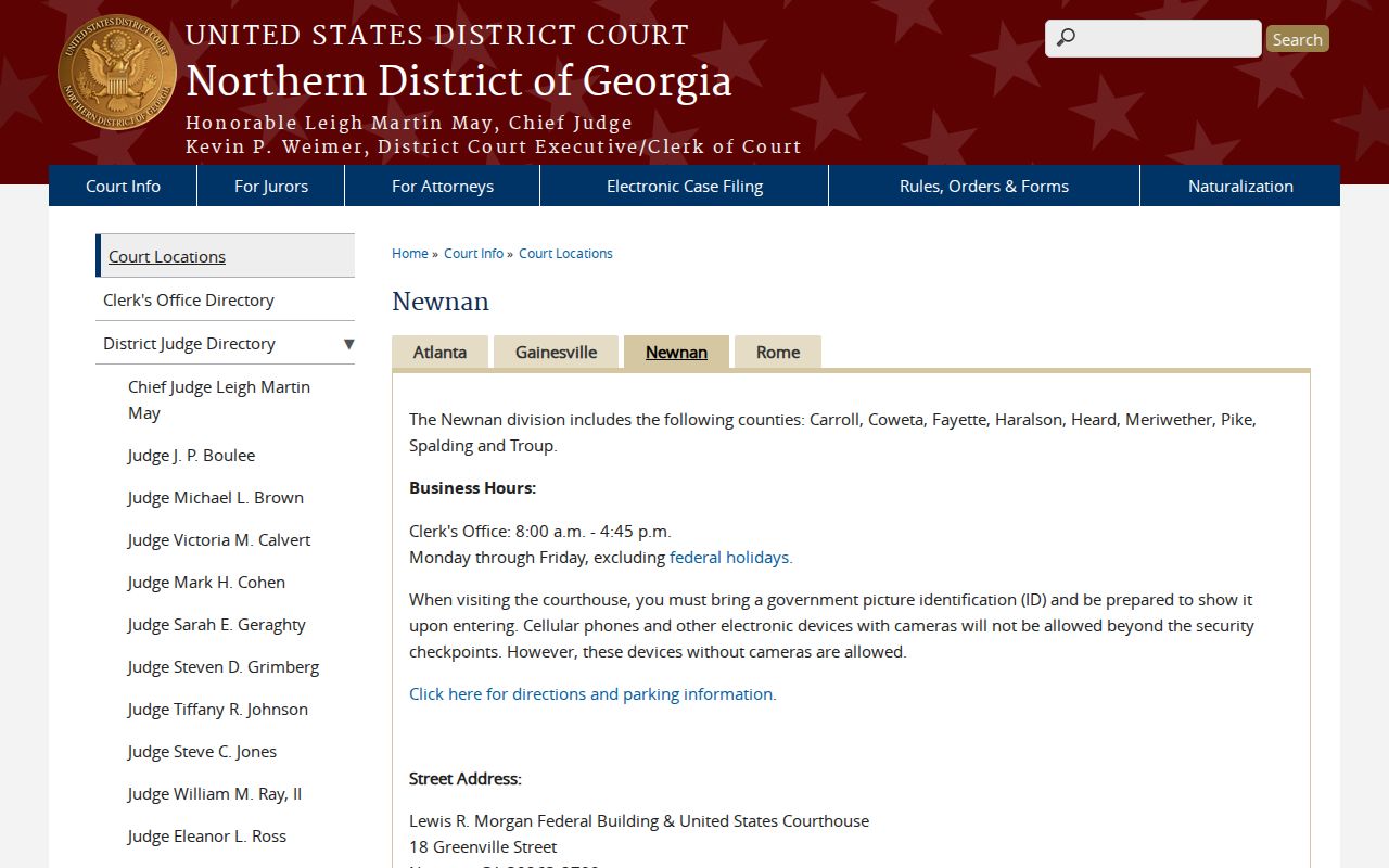 Spalding County federal court docket Newnan Division