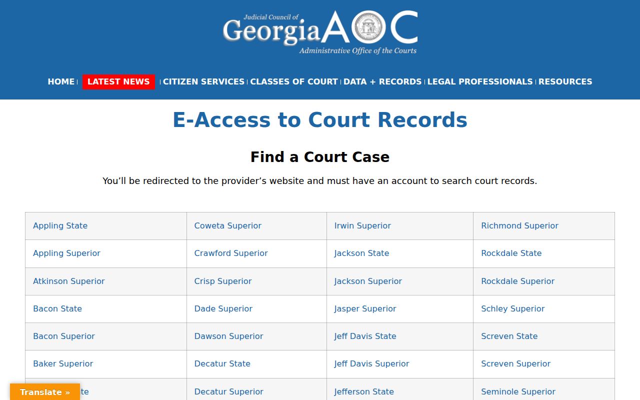 Spalding County court docket Georgia e-access page