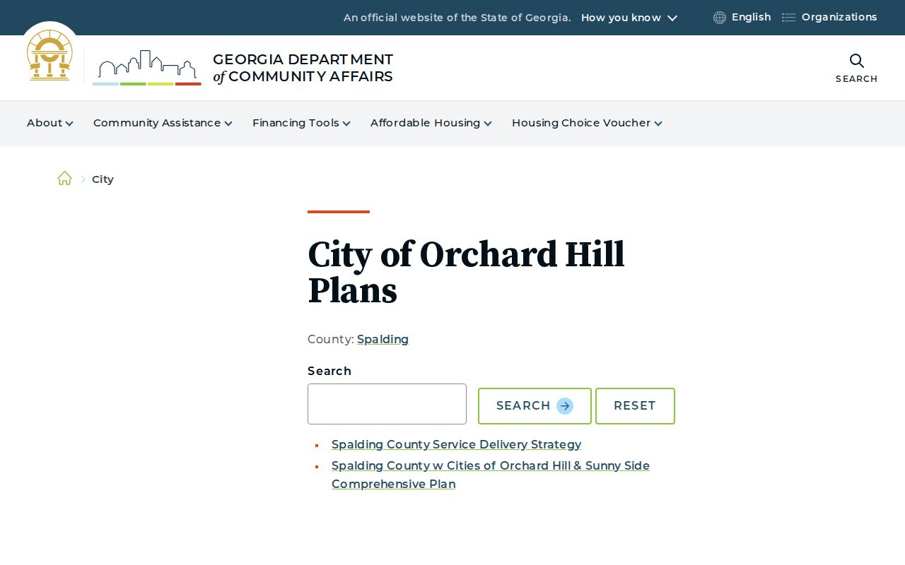 Georgia DCA municipal planning documents for Orchard Hill