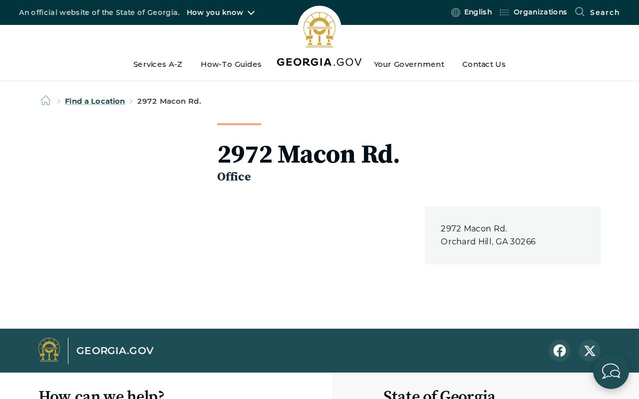 Georgia government address listing for Orchard Hill