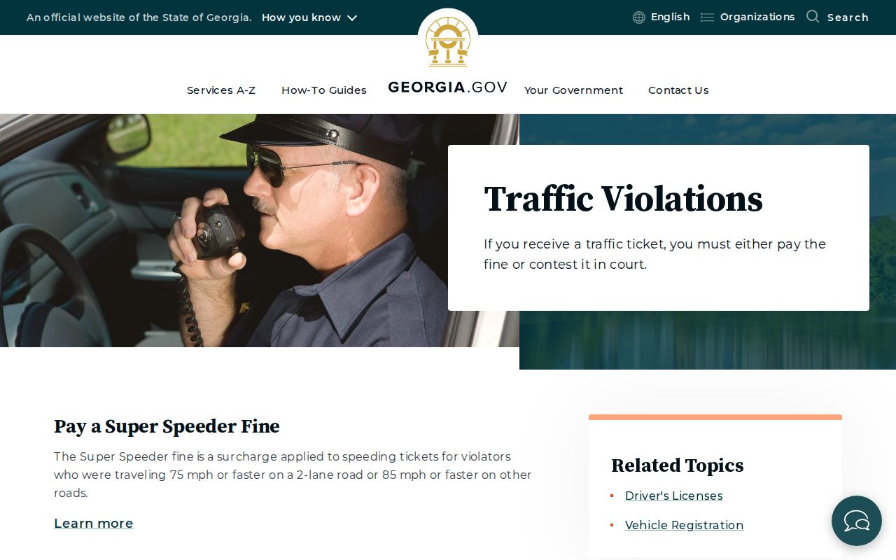 Georgia official explanation of paying or contesting a traffic violation